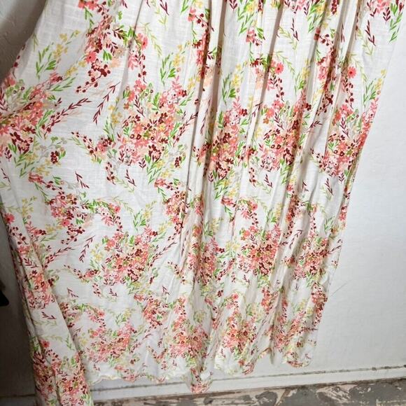 Forever 21 Dress XL Floral Maxi Puff Sleeve Smocked Bodice Square Neck Linen - Picture 4 of 11